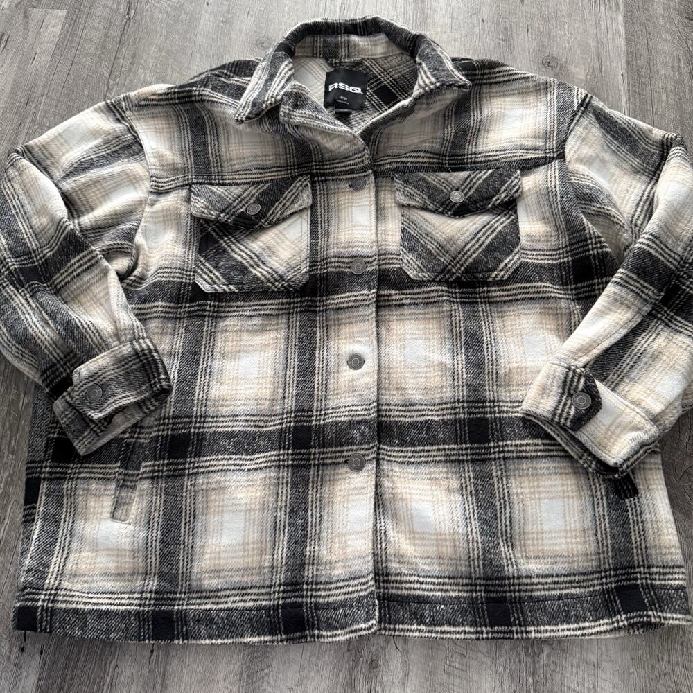 RSQ Plaid Wool Blend Shacket Womens Large Flannel Shirt Jacket Rivets Gorpcore